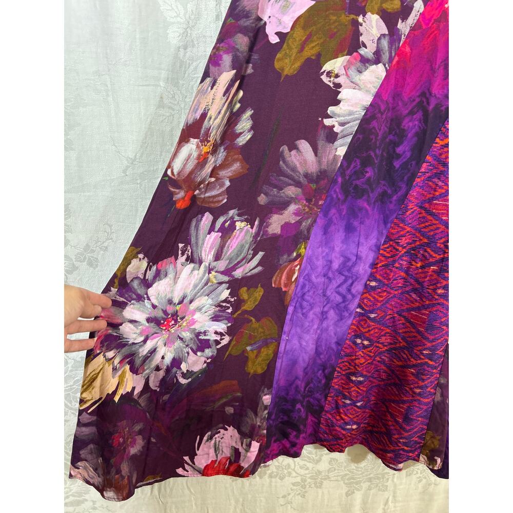 Soft Surroundings Maxi Dress Large PETITE Patchwork Floral Geometric Raspberry - Picture 2 of 9